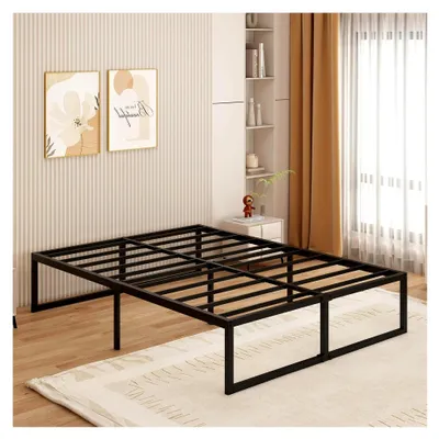 Produktbild von Metallbett 180x200 cm - 46 cm hoch, großer Stauraum unter dem Bett, Doppelbettgestell aus Metall mit Stahllattenstütze, einfache Montage, geräuschlos, kein Boxspringbett, schwarz