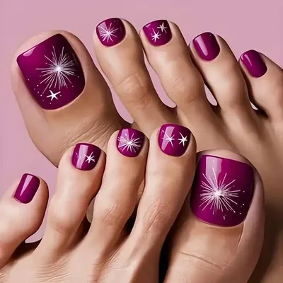 Produktbild von GKA Künstliche Fußnägel Zehennägel F18 kurz dunkelrot Sterne 24p zum Aufkleben press on Nails Klebepads mit Kleber Nagelfeile Nägel Kunstnägel