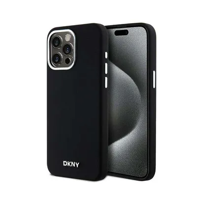 Produktbild von DKNY, MagSafe Hülle Liquid Silicone Silver Metal Logo f. iPhone 15 Pro Max, Schwarz