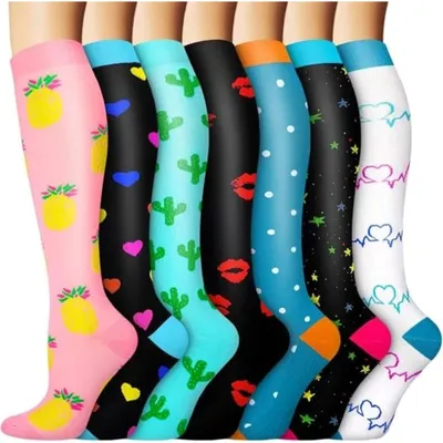 Produktbild von 3 Paar Damen Kompressionssocken Stützstrümpfe Sport Reise Bunt S/M (36-40)