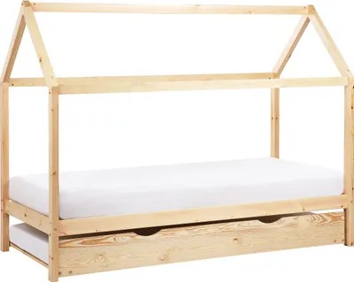 Produktbild von BELIANI Hausbett für Kinder Hellbraun Kiefernholz mit Ausziehbett Lattenrost 90x200 cm Bettgestell Hausform Kinderzimmer Jugendbett Ausziehbett