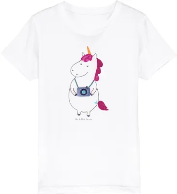 Produktbild von Mr. & Mrs. Panda Kleinkinder T-Shirt Einhorn Fotograf 3-4 Jahre (98/104) - Weiß - Geschenk, Öko Kinder, Kindershirt, Einhörner, Reise, Teenager, Kamera, Unicorn, Kurzarm