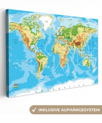 Obrázek produktu pro OneMillionCanvasses® - Plátno - Mapa světa - Atlas - Barvy - Děti - Chlapci - Dívky, nástěnný obraz, nástěnné dekorace obrázky do obývacího pokoje, 120x80cm