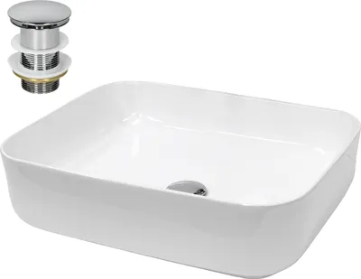 Immagine prodotto di LuxeBath Lavabo da appoggio Square, 50,5x39,5x13,5 cm, bianco, in Vetroceramica, incl. set di scarico senza troppopieno