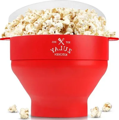 Image de Grande machine à pop-corn familiale avec compartiment en silicone - Machine à pop-corn familiale rouge d'une capacité de 15 tasses