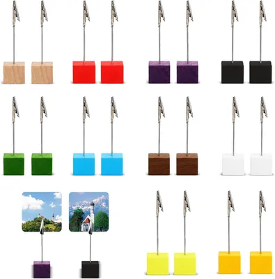 Imagen del producto de Soportes de madera para fotos, 20 unidades, de colores variados, con pinzas, para fotos y notas