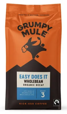 Immagine prodotto di Grumpy Mule Easy Does It, caffè in grani decaffeinato, 100% Arabica, biologico, 200 g