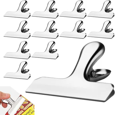 Produktbild von Verschlussklammern Edelstahl 12 Stück, 78 mm Breite, Metall Lebensmittel Clips Für Versiegeln Und Konservieren Küche Büro Haus