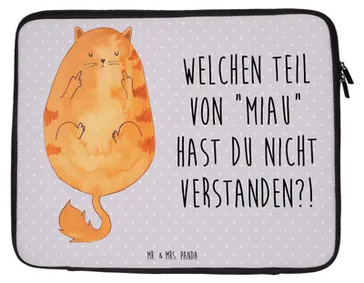 Produktbild von Mr. & Mrs. Panda Laptop Tasche Katze Mittelfinger 27 x 36 cm - Grau Pastell - Geschenk, Cats, Cat, Sleeve, Kater, Laptoptasche, Katzen, Laptophülle, Hülle, Mietze