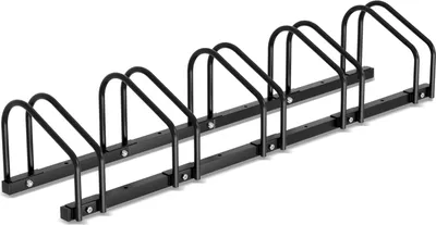 Obrázok produktu pre Clanmacy stojan na 5 bicyklov, 130x32x26cm, z pozinkovanej ocele, stojan na bicykle, možnosť montáže na podlahu/stenu, pre šírku pneumatík 3,5 - 5,5 cm, čierny