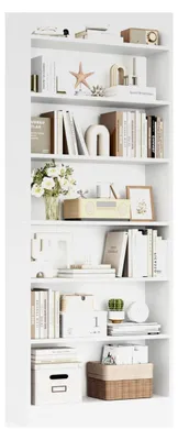 Produktbild von Bücherregal mit 7 Fächern und verstellbarem Regalboden, 180,5 cm H, offenes Aufbewahrungsregal für Wohnzimmer, Heimbüro oder Arbeitszimmer, Weiß