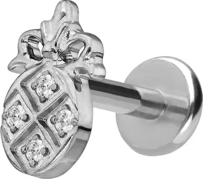 Produktbild von Ohrpiercing, Nasenpiercing Titan Labret mit Push Fit KRISTALLANANAS Silber Stablänge: 8mm | Stabstärke: 1,2mm