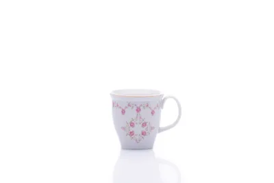 Produktbild von Becher quadratisch 0,33, weißes Porzellan, Blumen, Goldlinie, Leander