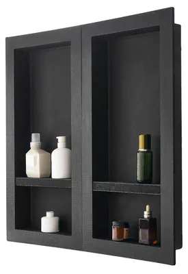 Image de Niche de douche VEVOR, 40,6 x 81,3 cm + 40,6 x 81,3 cm de niche, 10,2 cm d'épaisseur organisateur moderne pour savon et shampooing, noir, pour douche de salle de bains
