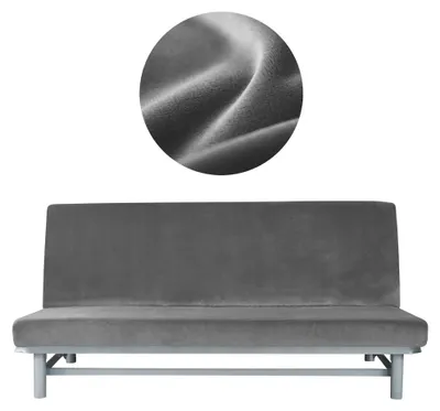 Produktbild von Elastischer Velours-Bezug für Schlafsofa / Couch 190–210 cm in Dunkelgrau – Schonbezug