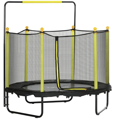 Image de Trampoline pour enfants de 140 cm, avec filet de sécurité et barre de maintien, de couleur noire