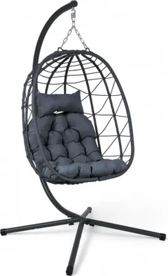 Produktbild von ALEOS. Rattan Geflecht Korb Hängesessel mit Gestell komplett inkl. großem dickem Polster, Indoor und Outdoor, Modell MILOS
