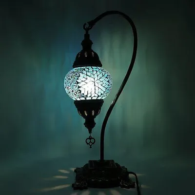 Zdjęcie produktu dla Turecka lampa mozaikowa – lampa stołowa z giętką szyjką – lampa marokańska – średnica 12 cm, wysokość 43 cm – ręcznie wykonana i kolorowa