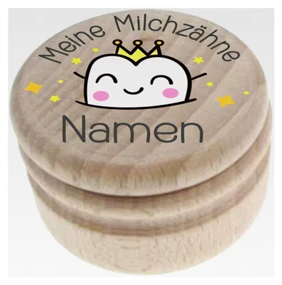 Produktbild von Milchzahndose aus Holz – Meine Milchzähne – Personalisierte Zahndose mit Namen – Zahnbox mit Schraubverschluss - geeignet für Jungen und Mädchen