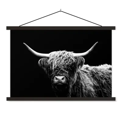 Produktbild von MuchoWow® Textilposter Schottischer Highlander - Kuh - Schwarz - Weiß - Tiere 120x80 cm mit schwarzem Rahmen - Wanddeko
