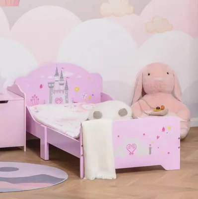 Image de Lit pour enfant - Lit princesse - Lit - Château - Rose - 143x7 cm