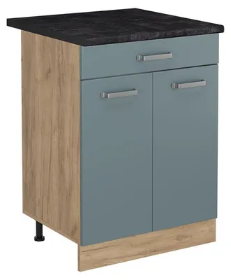 Productafbeelding van Keukenonderkast Vicco R-Line Blauw-grijs/Goudkleurig Eiken 60 cm met lade antraciet werkblad, Model 61215