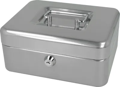 Produktbild von Geldkassette abschließbar (20 cm) Silber, 2 Schlüssel, Hartgeldeinsatz