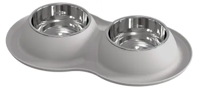 Produktbild von Masilic Hundenapf aus Silikon mit Edelstahleinsatz 2x400ml, Grau, Reisenapf Tragbarer Fressnapf & Wassernapf für Hunde, Leicht & Platzsparend, ideal für Camping, Reisen, Wandern & Haustiere