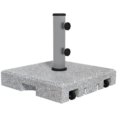 Produktbild von Outsunny Sonnenschirmständer aus Granit 28kg Sonnenschirmfuß mit zwei Drehknöpfen am Standfuß für Mastdurchmesser Ø 32/38/48 mm, Schirmständer mit Rollen für Garten, Balkon, Granit, Grau