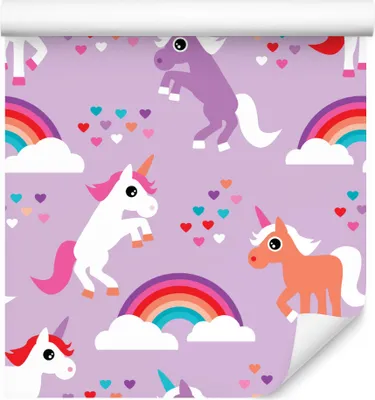 Produktbild von 10m VLIES TAPETE Rolle Kinderzimmer Magie Einhürner Regenbogen Herzen XXL