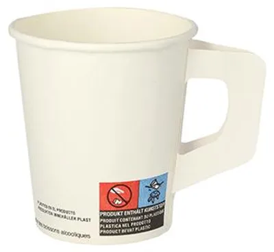 Produktbild von 500 Pappbecher für Heißgetränke mit Henkel, 0,18 l weiss Kaffee Glühweinbecher