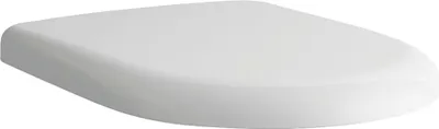 A white toilet seat with a lid, shown from a slightly elevated side angle against a white background.