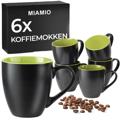 Immagine prodotto di Tazza da caffè - 6 pezzi - 350 ml - Vetroceramica - Nero opaco e interno colorato