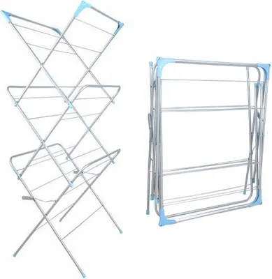 Produktbild von Wäscheständer für das Trocknen von Kleidung und Wäsche, zusammenklappbar, aufrecht stehend, für Balkon und Terrasse.