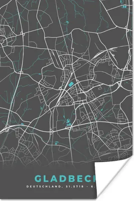 Produktbild von MuchoWow® Poster Blau - Deutschland - Karte - Stadtplan - Gladbeck 120x180 cm - Kunstposter