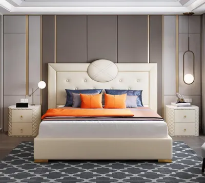 Immagine prodotto di Grande letto matrimoniale bianco di design con struttura in legno Letto moderno