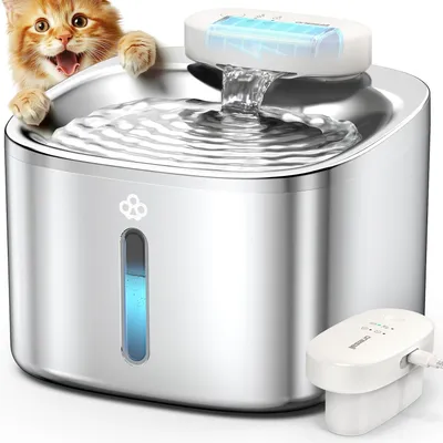 Produktbild von Oneisall Trinkbrunnen Kabellos, 3.5L mit Bewegungsmelder, 60 Tage Batteriesdauer