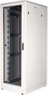 Produktbild von ROLINE 19 Zoll Netzwerkschrank Pro 42 HE 800x1000 BxT Glastür grau, Freistehendes Gestell, 42U, 600 kg, Ablageschienen, Verstellbare Füße, 130,6 kg
