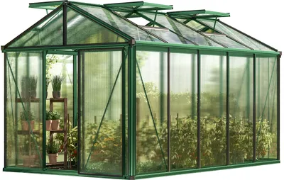 Produktbild von GFP Gewächshaus Diamas 23 Premium 235x385 cm mit integriertem Fundament 16 mm Doppelstegplatten, Farbe Moosgrün