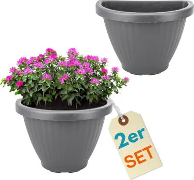Produktbild von 2er Set Blumentopf Wand Blumentopf Wandmontage Wandblumentopf Wandvasen für Pflanzen Pflanzen Wandhalterung Wandtopf Außenbereich 30 cm Grau