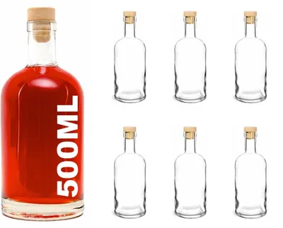 Productafbeelding van Solidchoice - Set van 6 Herbruikbare Glazen Flessen 500ml met Kurkdeksel