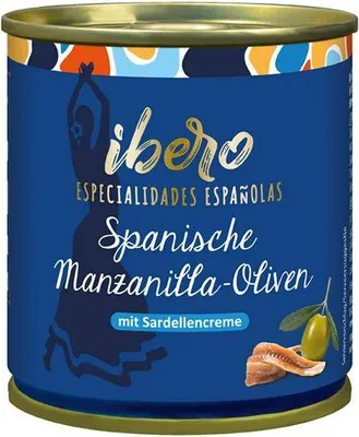 Produktbild von Ibero Grüne Manzanilla-Oliven mit Sardellencreme 85 G Dose  Glutenfrei Laktosefrei Fruchtig herber Geschmack