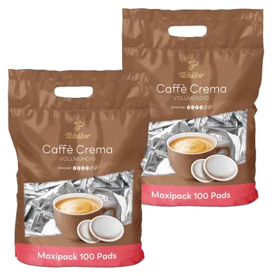 Produktbild von Tchibo Kaffeepads Vorratspack Maxipack, Caffè Crema vollmundig, 200 Stück – 2x 100 Pads (Kaffee, ausgewogen und vollmundig), nachhaltig, geeignet für Senseo Maschinen