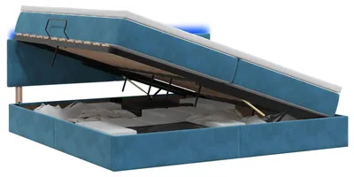 Obrázok produktu pre vidaXL LED posteľ s úložným priestorom a matracom, tmavomodrá, 200 x 200 cm, zamatová