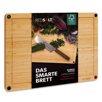 Produktbild von REDSALT® innovatives Bambus Holz Schneidebrett Groß XL | 50x36x2,5cm Holzbrett beidseitig verwendbar rutschfest tiefe Saftrille | Premium Schneidbrett
