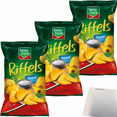 Produktbild von Funny-Frisch Riffels Naturell Kartoffelchips 3er Pack (3x150g Packung) + usy Block