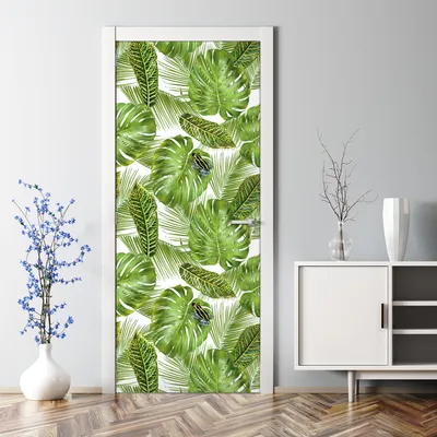 Produktbild von Dekorative Türtapete selbstklebend Türposter Tapete Türaufkleber Blumen und Flamingos 70 x 200 cm