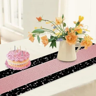 Immagine prodotto di Famanu, tovagliolo da tavolo per compleanno, nero e rosa - 180 x 35 cm