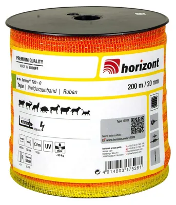 Produktbild von horizont FARMER Weidezaunband, 200m, 10-40 mm Breite | Breitband, Elektroband Breite: 20 mm Farbe: gelb/orange