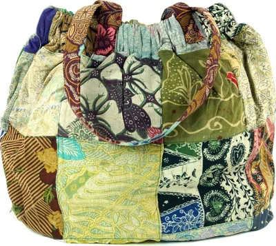 Produktbild von Hippie Tasche, Patchwork Shopper, Schultertasche - Grün, Uni - Erwachsene, Baumwolle, 40*40*25 cm, Alternative Umhängetasche, Handtasche aus Stoff
